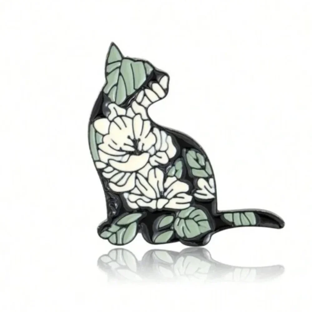 vintage Decorative Floral Kitty Cat Lapel Pin Brooch, Beautiful Gift